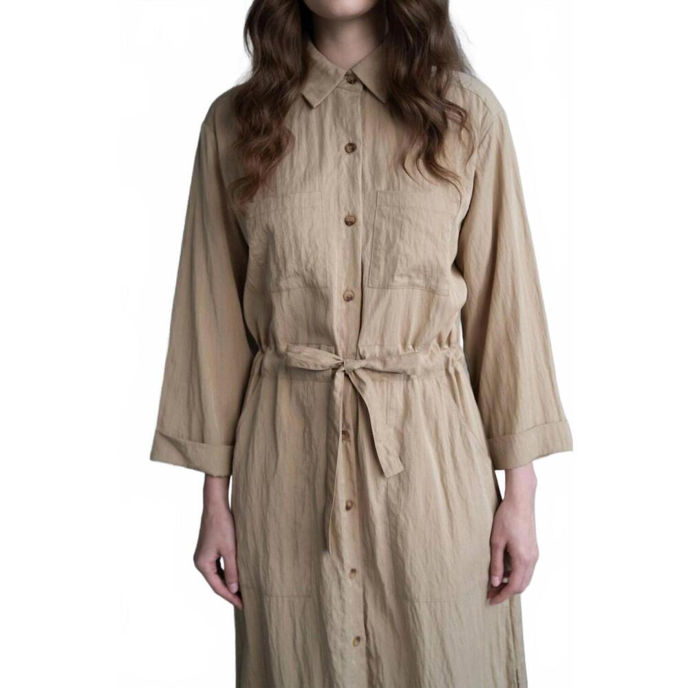 NEW ELLE GREY lydia long shirt dress in beige
